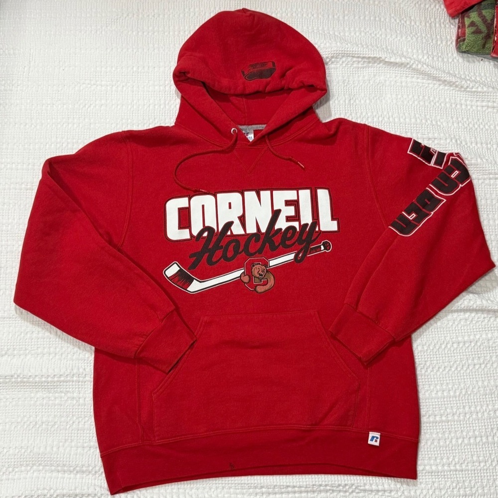 Russell Athletic Cornell Hockey Hoodie Mens Medium Red Collegiate Sweatshirt